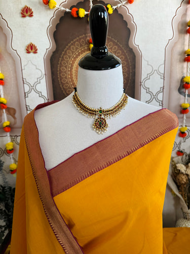 Handwoven Mangalgiri Cotton Saree | Tumeric Yellow | Gold Zari | Handwoven | Ships from California